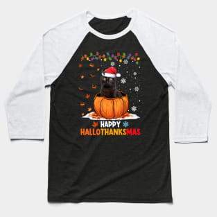 Black Cat On Pumpkin Happy Hallothanksmas Baseball T-Shirt